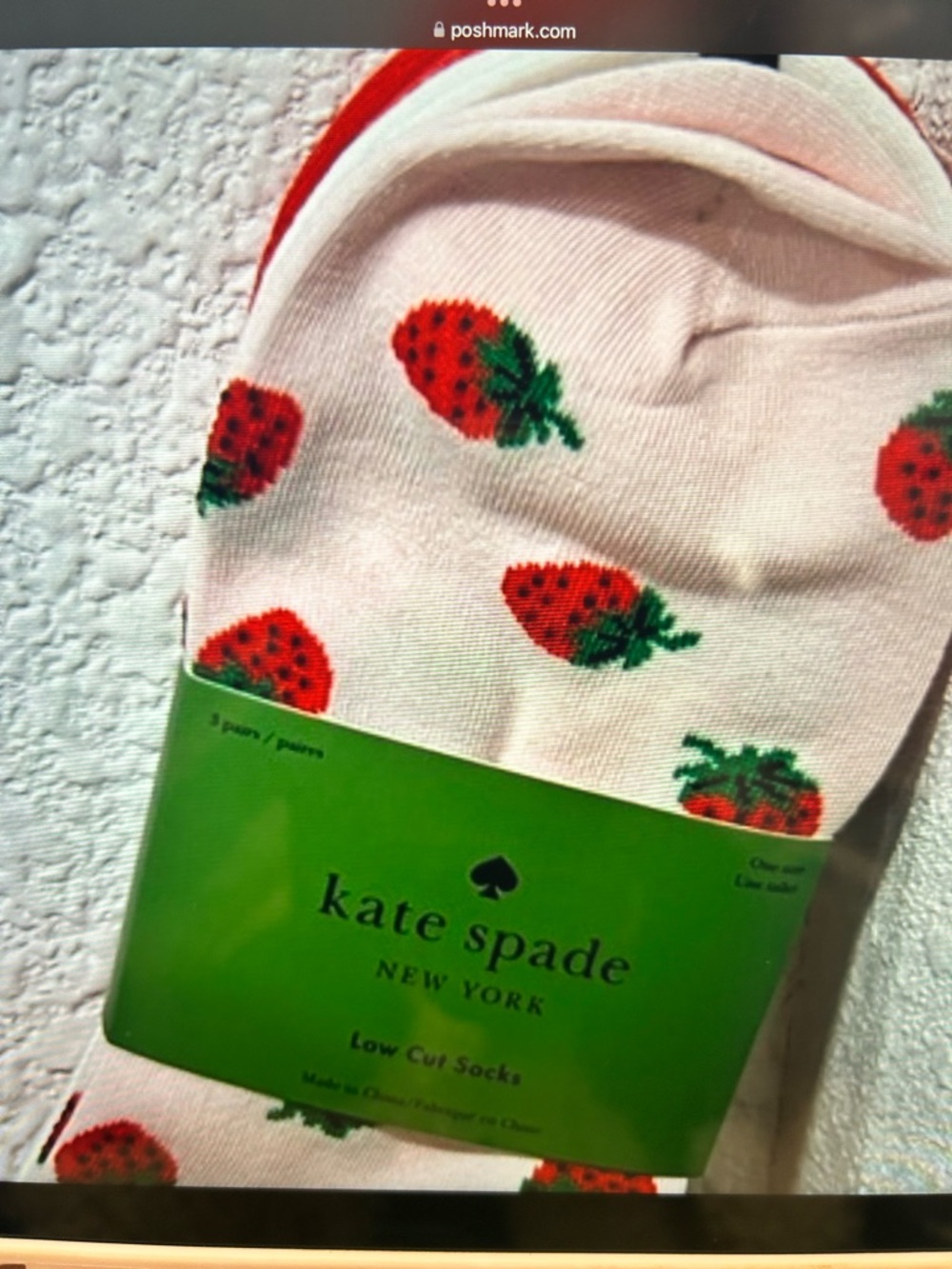 kate spade White Low Cut Socks with Red Strawberry Print - Picture 2 of 4